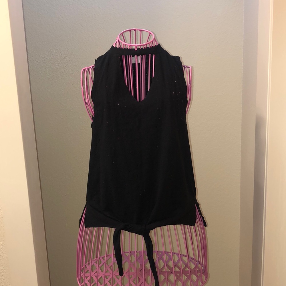 Perforated cotton blend sleeveless T